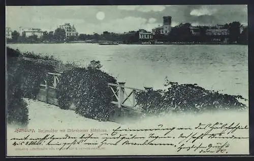 Mondschein-AK Hamburg-Rotherbaum, Aussenalster mit Uhlendorfer Fährhaus