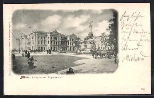 AK Hamburg-Altona, Rathaus mit Siegesdenkmal