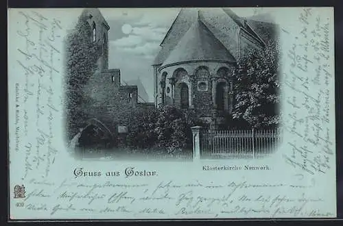 Mondschein-AK Goslar, Teilansicht der Klosterkirche Neuwerk