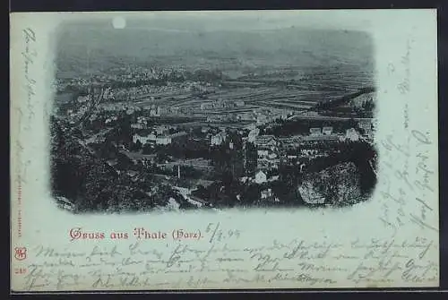 Mondschein-AK Thale /Harz, Blick auf den Ort