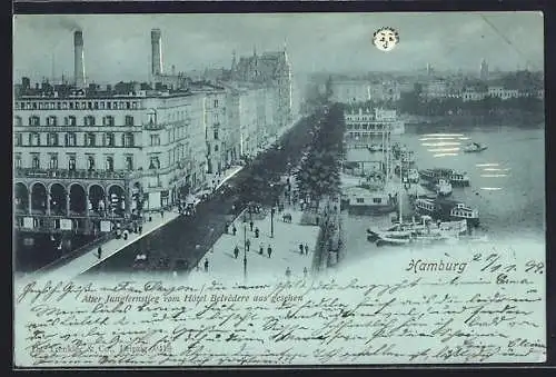 Mondschein-AK Hamburg-Neustadt, Alter Jungfernstieg vom Hotel Belvedere aus
