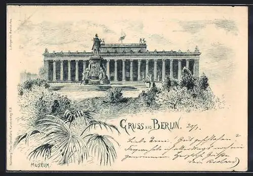 Lithographie Berlin, Altes Museum und Denkmal