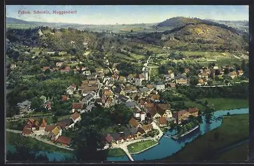 AK Muggendorf /Fränk. Schweiz, Ortsansicht mit Fluss und Landschaft