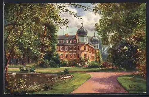Künstler-AK Lich, Partie beim Schloss Lich