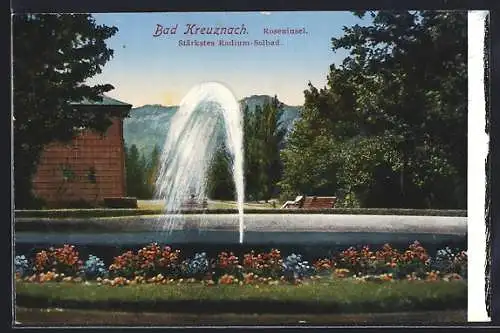 AK Bad Kreuznach, Wasserspiel in der Roseninsel