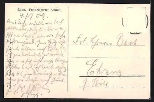 AK Bonn, Pappendorfer Schloss mit Teich
