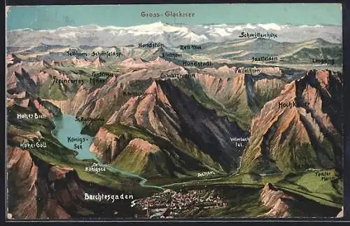 AK Berchtesgaden, Bergpanorama mit Königssee, kl. und gr. Watzmann und Gross-Glockner