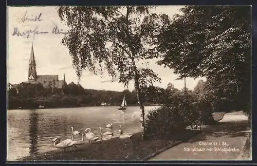 AK Chemnitz i. Sa., Schlossteich mit Schlosskirche