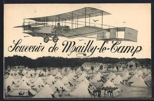 AK Mailly-le-Camp, Flugzeug über dem Lager