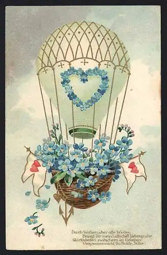 AK Ballon mit Blumen