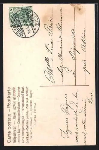 AK Osterküken in einem Ballon