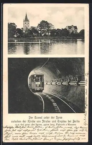 AK Berlin-Treptow, U-Bahn Tunnel unter der Spree, Wasserpartie