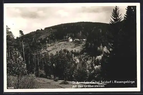 AK Seidorf i. Riesengebirge, St. Annakapelle mit den Gräbersteinen
