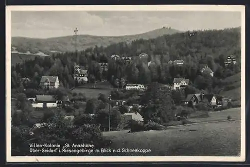AK Ober-Seidorf i. Riesengebirge, Villen-Kolonie St. Annahöhe mit Blick n.d. Schneekoppe