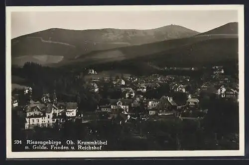AK Ober-Krummhübel /Riesengebirge, Ortsansicht mit Goldn. Frieden und Reichshof