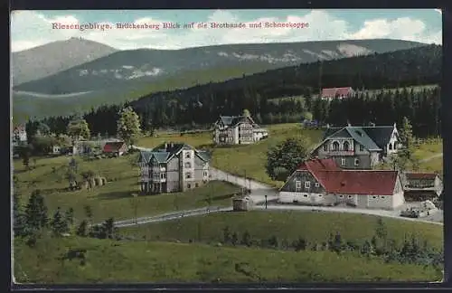 AK Brückenberg /Riesengebirge, Blick auf die Brotbaude und Schneekoppe