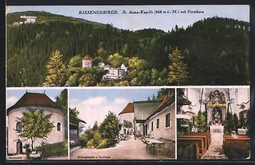 AK Arnsdorf /Riesengebirge, Gasthaus und St. Anna-Kapelle