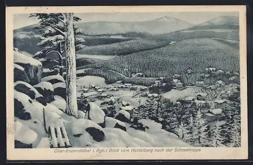 AK Ober-Krummhübel i. Rsgb., Blick vom Heidelberg nach der Schneekoppe im Winter