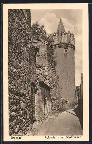 AK Gransee, Pulverturm mit Stadtmauer