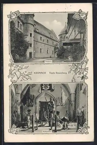 AK Kronach / Bayern, Veste Rosenberg, Zeughaus und Rüstkammer, Rahmen, Rosen