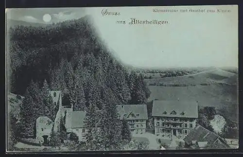 Mondschein-AK Allerheiligen, Klosterruine und Gasthof zum Kloster