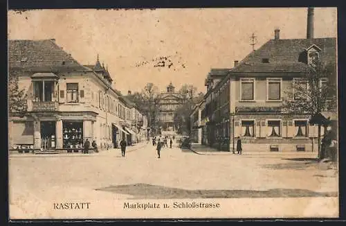 AK Rastatt, Marktplatz u. Schlossstrasse