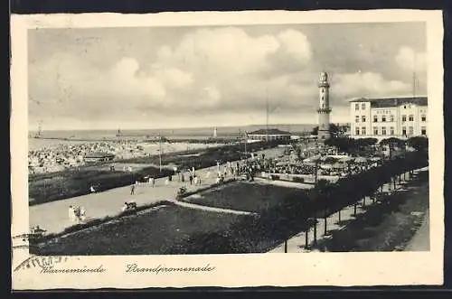 AK Warnemünde, Strandpromenade mit Leuchtturm