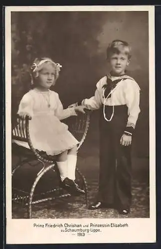 AK Prinz Friedrich Christian und Prinzessin Elisabeth von Schaumburg-Lippe als Kinder