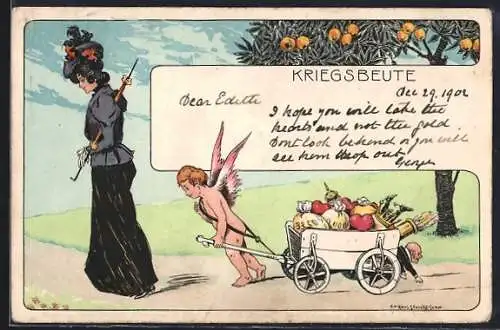 Künstler-AK Hans Starcke: Kriegsbeute, Engel mit Wagen