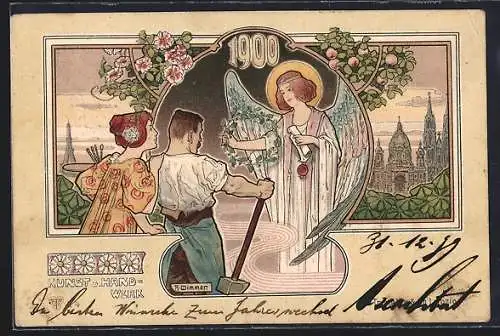 Künstler-AK sign. A. Wimmer: Engel im Jugendstil