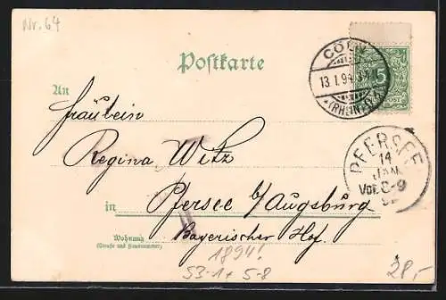 Vorläufer-Lithographie Cöln, 1894, Dom, Rathaus, Flora