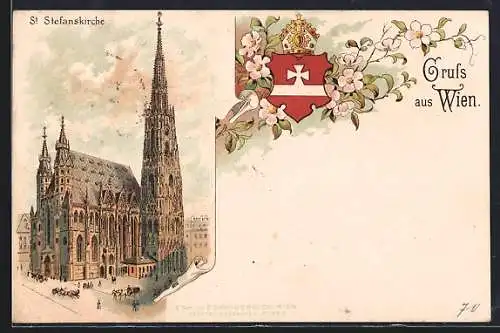 Vorläufer-Lithographie Wien, 1892, An der St. Stefanskirche