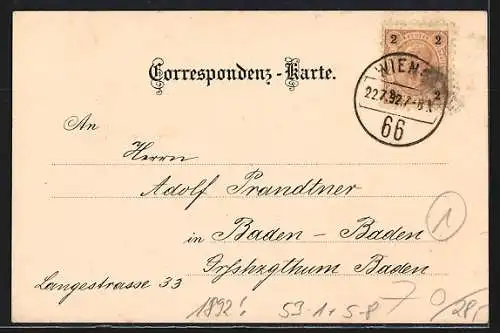 Vorläufer-Lithographie Wien, 1892, An der St. Stefanskirche