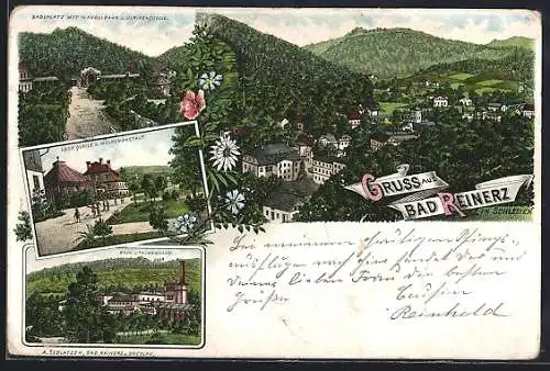 Lithographie Bad Reinerz, Bade- und Palmenhaus, Badeplatz