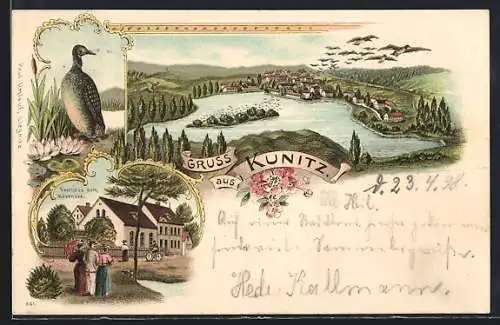 Lithographie Kunitz, Gasthaus zum Mövensee, Ortsansicht