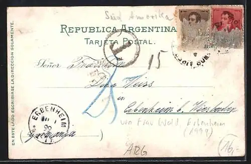 Lithographie Buenos Aires, Casa Rosada-Gobierno, Paseo de Julio-Jardines