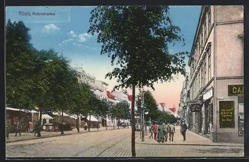 AK Tilsit, Hohestrasse mit Hotel de Russie