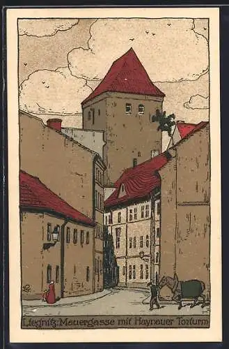 Künstler-AK Liegnitz, Mauergasse mit Haynauer Torturm