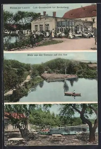 AK Seidenberg, Cafe Grundmühle, Blick v.d. Terrasse a.d. See, Terrassenansicht