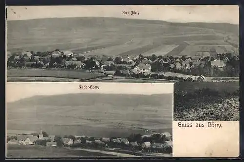 AK Börry, Ober-Börry und Nieder-Börry vom Hügel aus gesehen