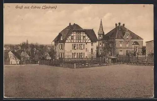 AK Ostrau /Sachsen, Villa mit Garten
