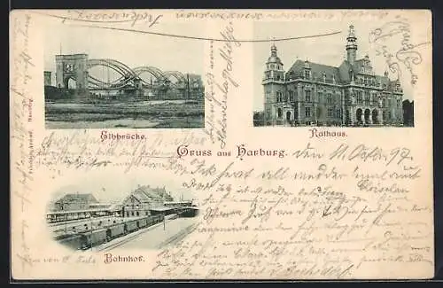 AK Hamburg-Harburg, Rathaus, Elbbrücke, Bahnhof