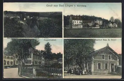 AK Bad Liegau b. Radeberg, Gasthof von A. Knoll, Augustusbad, Ortspartie