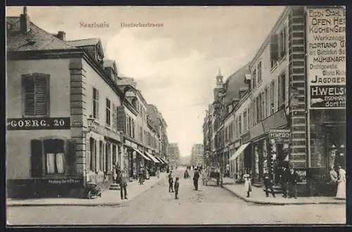 AK Saarlouis, Deutschestrasse mit Geschäft H. Welsch