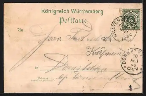 Lithographie Altensteig, Bahnhof, Marktplatz, Totalansicht