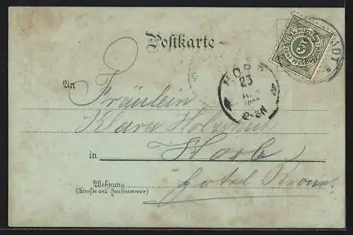 Mondschein-Lithographie Weil der Stadt, Restaurant am Bahnhof, Gasthaus zur Post, Kepler-Denkmal, Brenz-Kirche