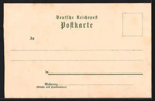 Lithographie Ahrensbök, Post mit Pferdekutsche, Denkmal von Kaiser Wilhelm I., Kirche