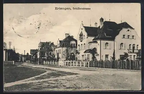 AK Erlangen, Schillerstrasse mit Wohnhäusern