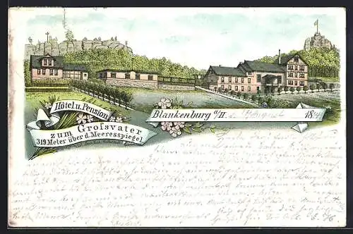 Vorläufer-Lithographie Blankenburg a. H., 1894, Hotel und Pension zum Grossvater