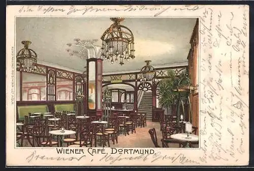 Lithographie Dortmund, Innenansicht des Restaurants Wiener Cafe
